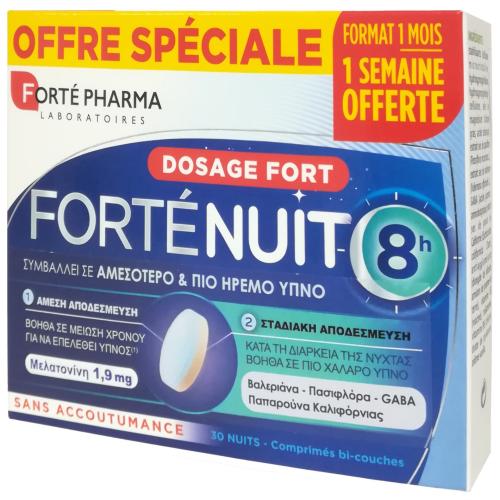 Forte Pharma Fortenuit 8h Συμπλήρωμα Διατροφής με Μελατονίνη για την Επίτευξη Συνεχούς, Αδιάκοπου Ύπνου 30caps